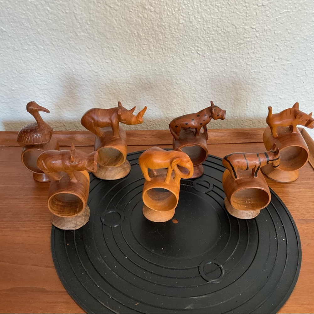 Wooden Animal Napkin Rings Set